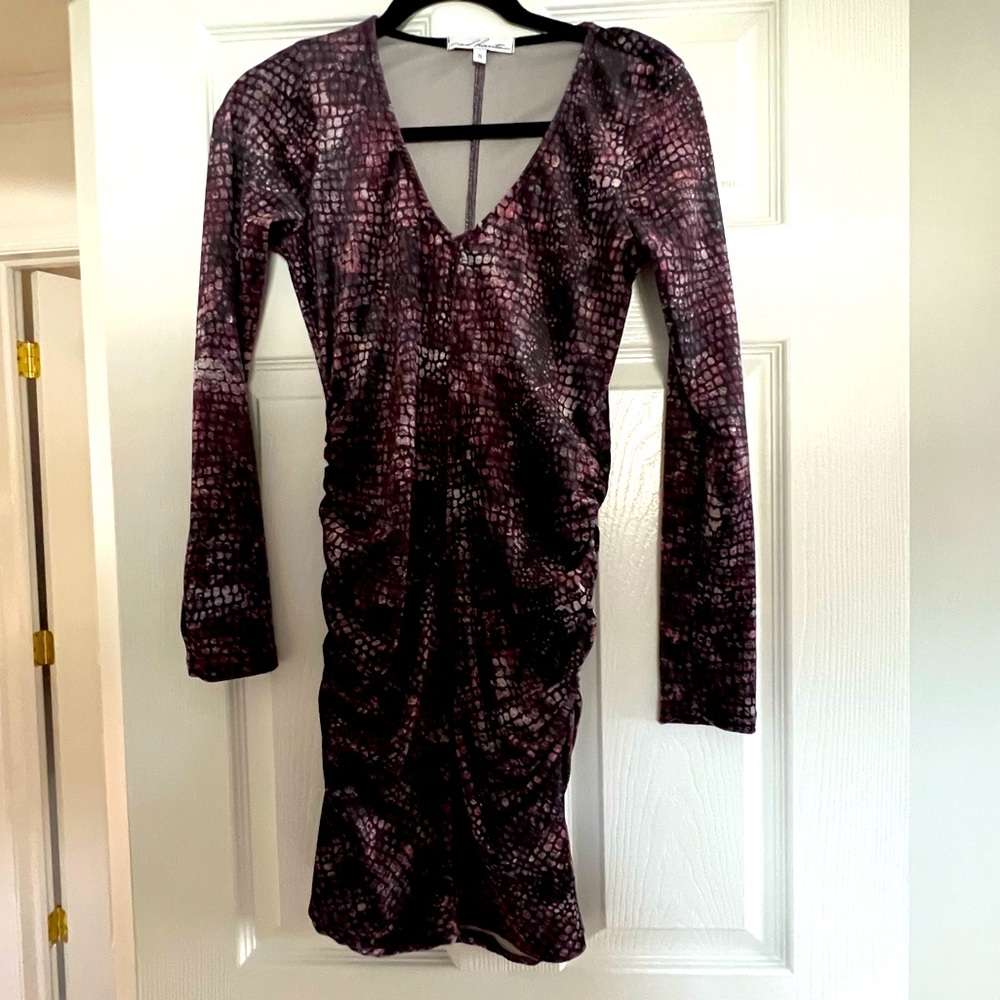 Multicolor pattern ruched velvet dress